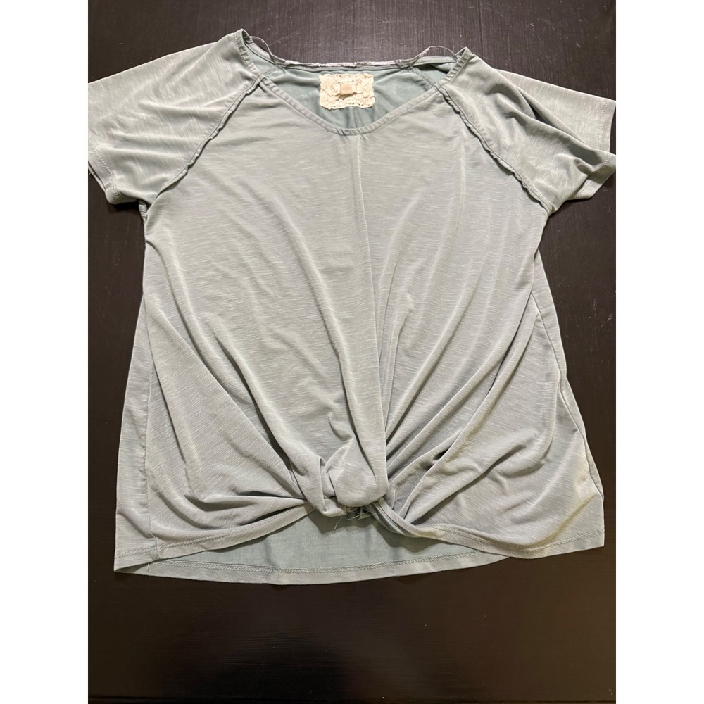 Cupio Womens Sage Green Front Knot V-Neck Slub Knit Top Size XL/TG